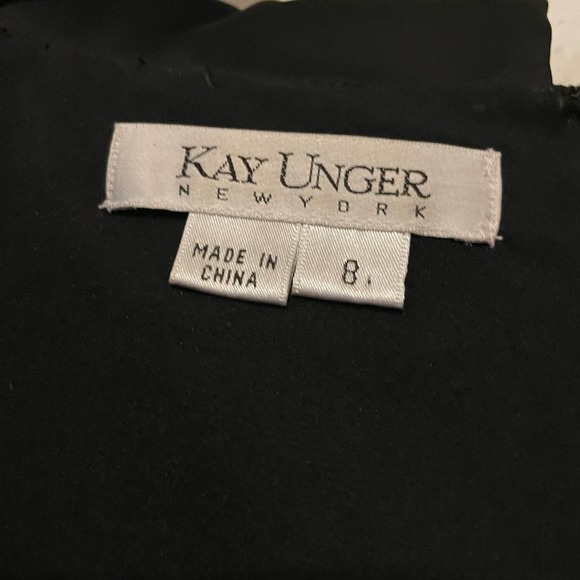 Kay Unger Portrait Black Satin V-Neck Shawl Collared Sheath Evening Dress Size 8 - Picture 4 of 6